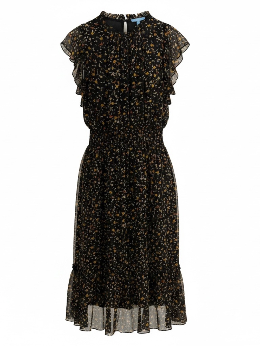 Draper James Black Floral Ruffle Midi Dress